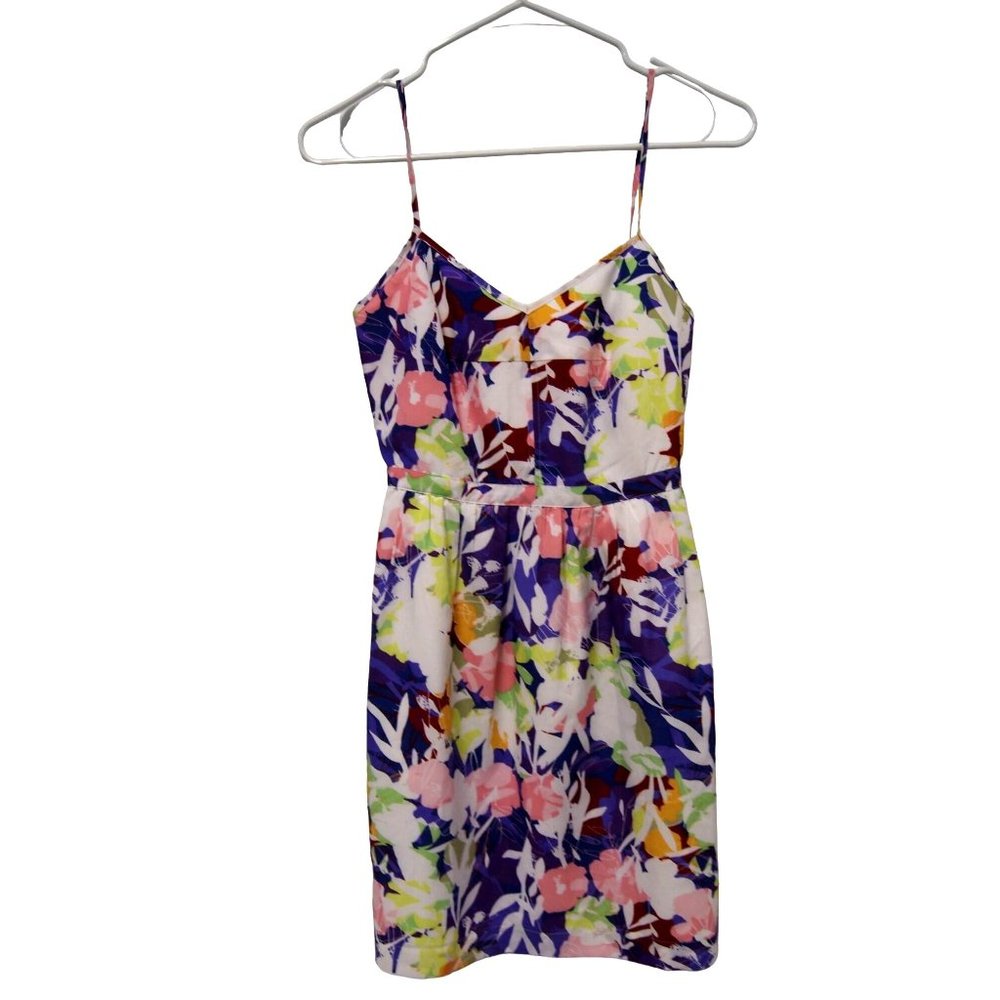 J.Crew Womens Dress 00 Sundress Floral Sleeveless Chiffon Pockets Mini Colorful